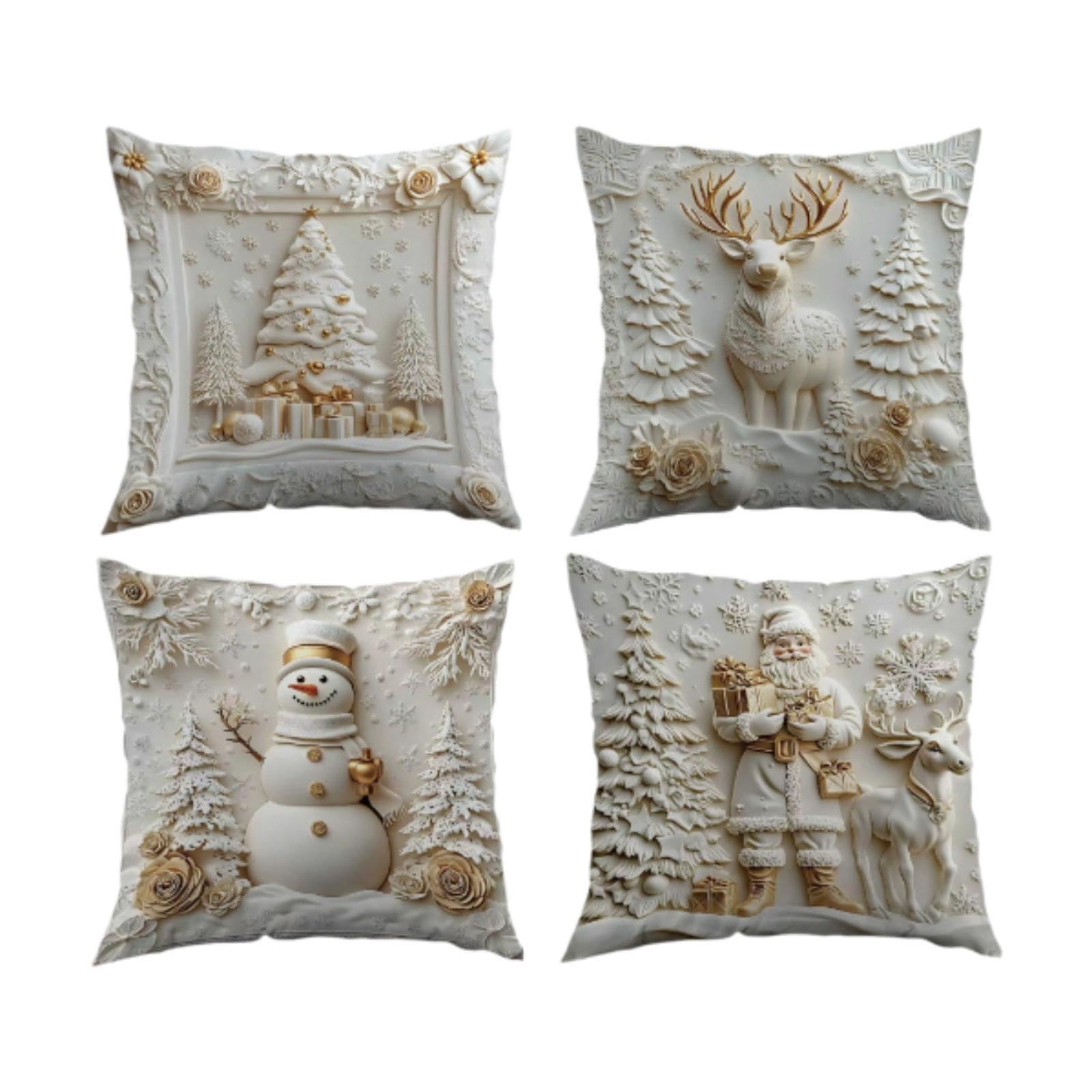 Housses de coussin de Noël blanches : lot de 4 pour une déco de fête réussie