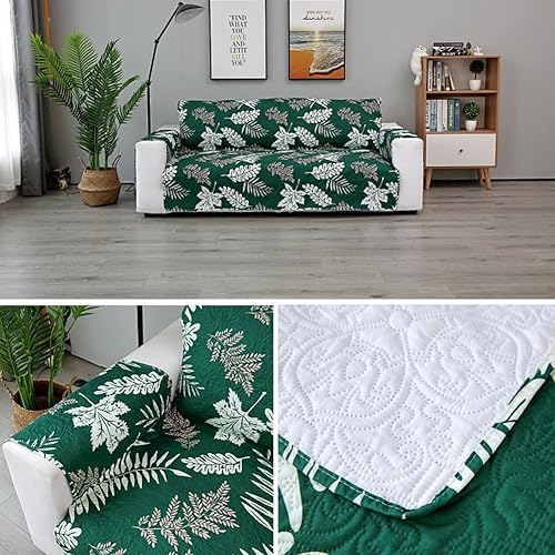 Miniatura 2 de vctops Funda de sofá acolchada y antideslizante con estampado de hojas, con correas elásticas, funda lavable para sofá biplaza, protector de muebles
