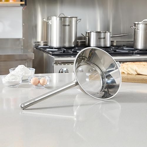 Miniatura 3 de Restaurantware Chinois - Colador de acero inoxidable de 10.2 pulgadas con malla extrafina para salsas, caldos, sopas, caldos, tamizado, herramientas