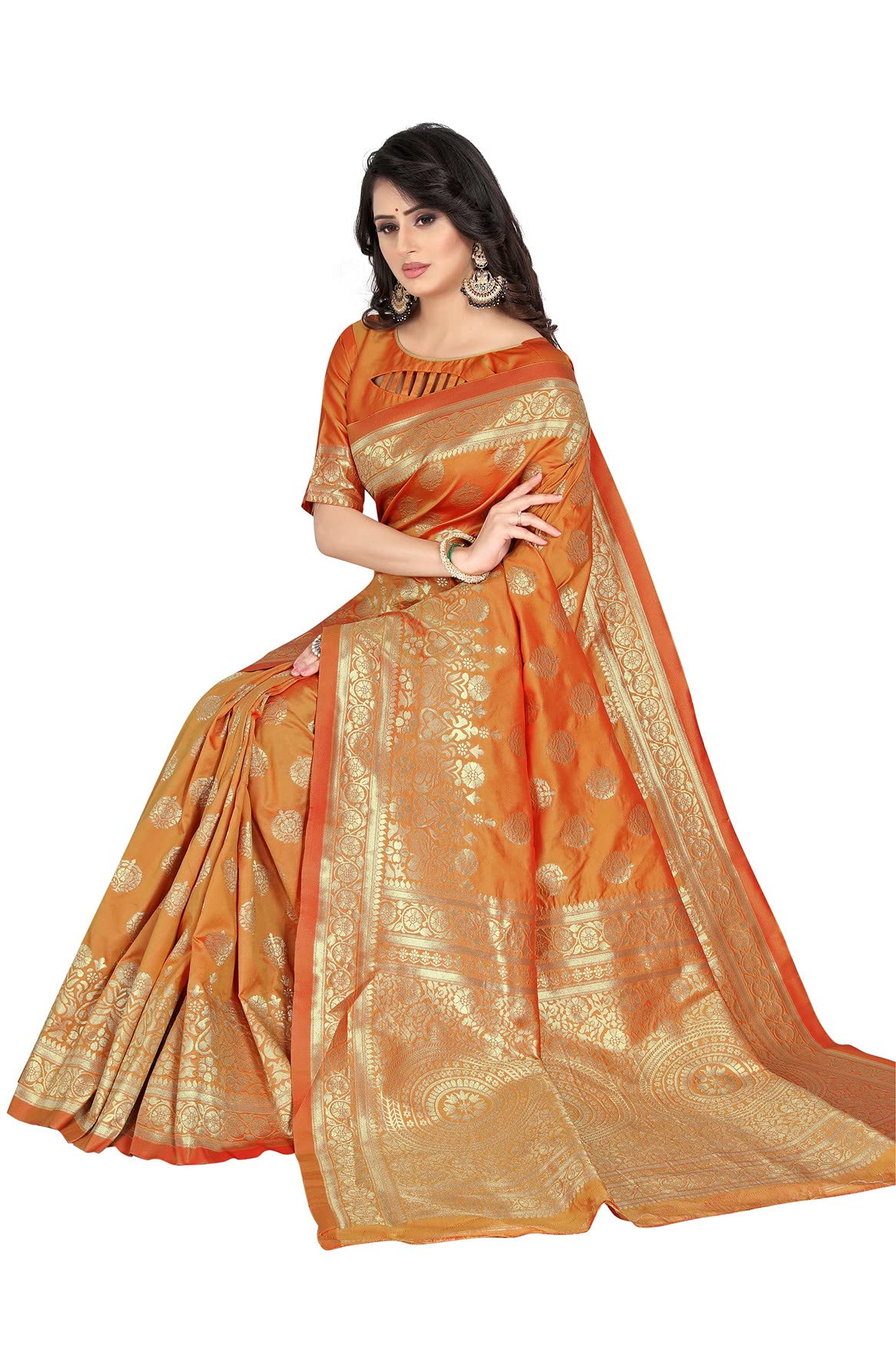 Sugathari Women's Banarasi Saree Pure Kanjivaram Silk Saree Soft New Ladies 2023 Design Wear Pattu Sarees Latest Cotton Party Sari Collections With Blouse Piece For Wedding Sadi (Pari S-2 Mustard)