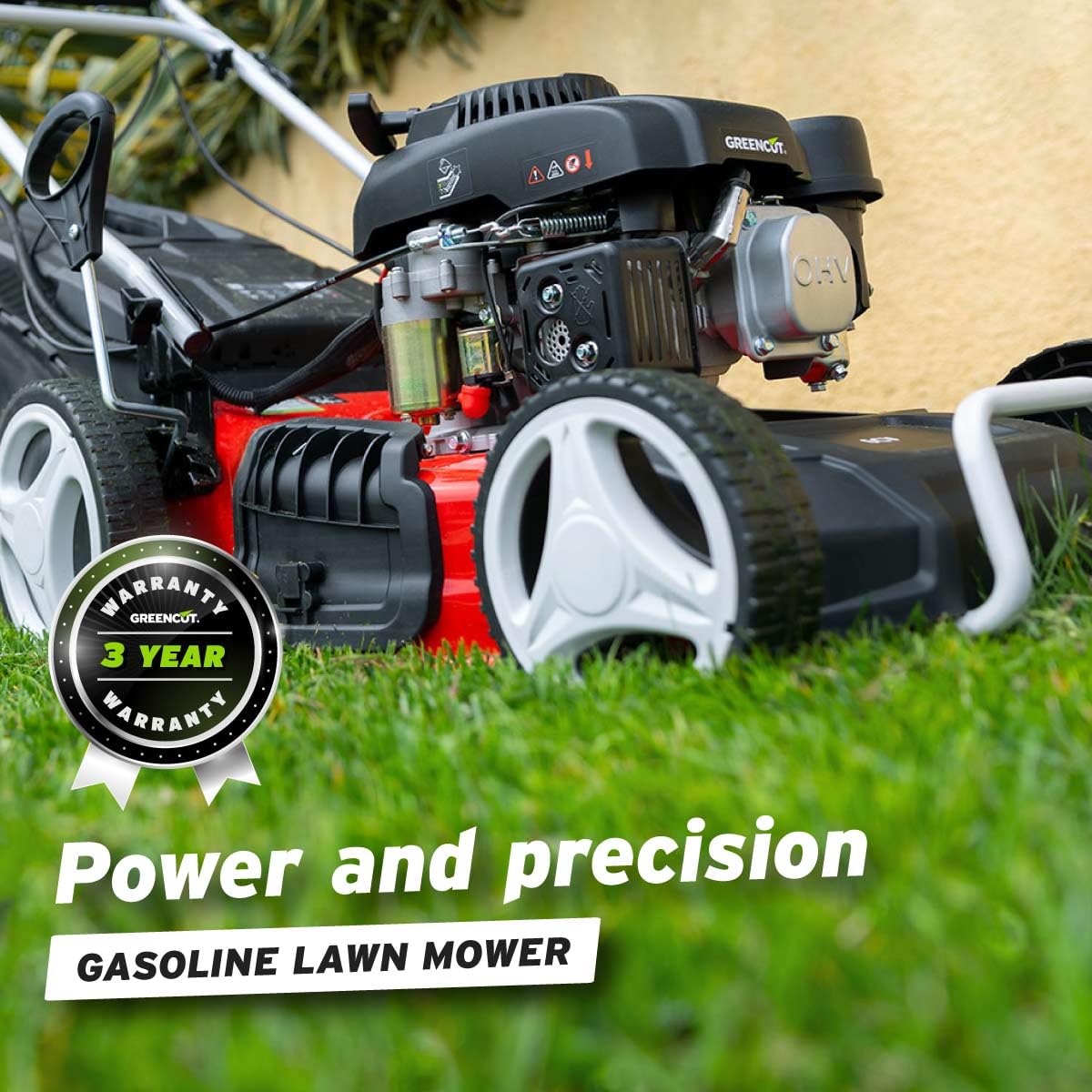 GREENCUT GLM770X Tondeuse Thermique 150cc 4ch Moteur 4T autotracté Lame Acier 460mm Bac 55L