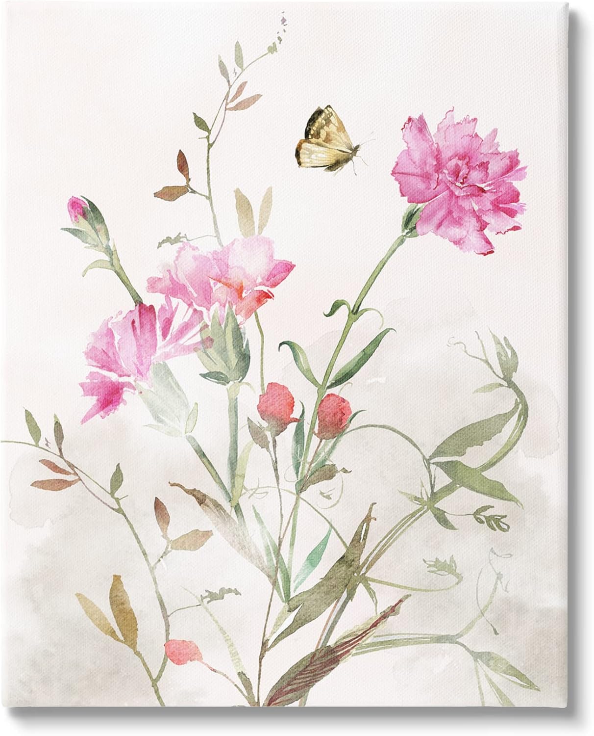 Stupell Industries Butterfly Floral Garden Carnations Canvas Wall Art, Design by Nina Blue