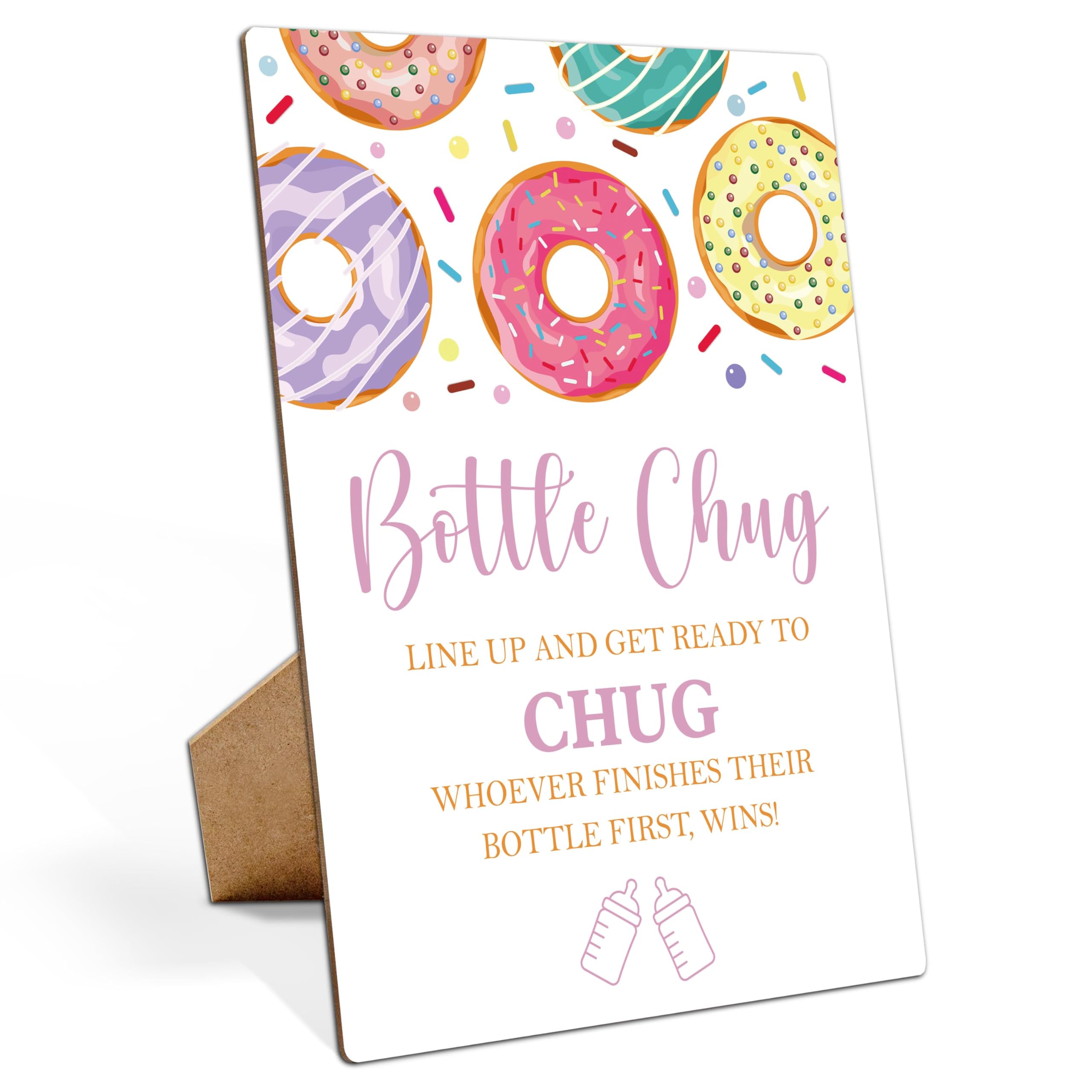 Baby Bottle Chug Game Sign - 8x11 Inch Bohemian Rainbow Wooden Sign For Gender Reveal & Baby Showers 8 thumbnail image