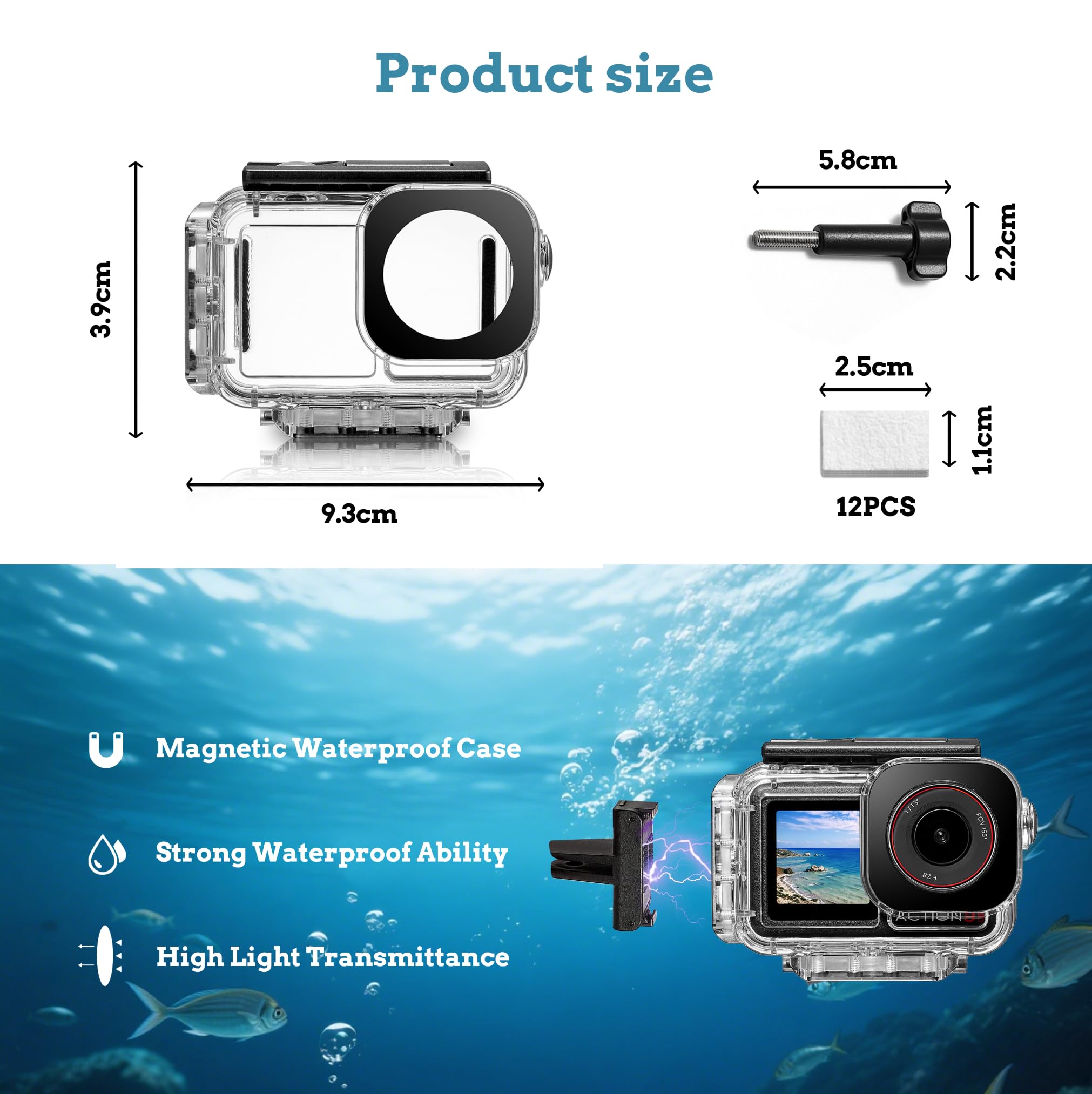 Magnetyczna wodoszczelna obudowa do kamery DJI Osmo Action 5 Pro Action 4/3, obudowa podwodna, obsługuje nurkowanie na głębokości 60 m i snorkelingu