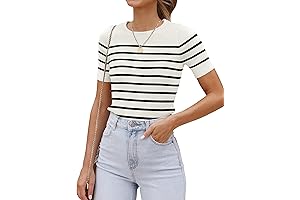 Women's Short Sleeve Crewneck Striped T Shirt 2024