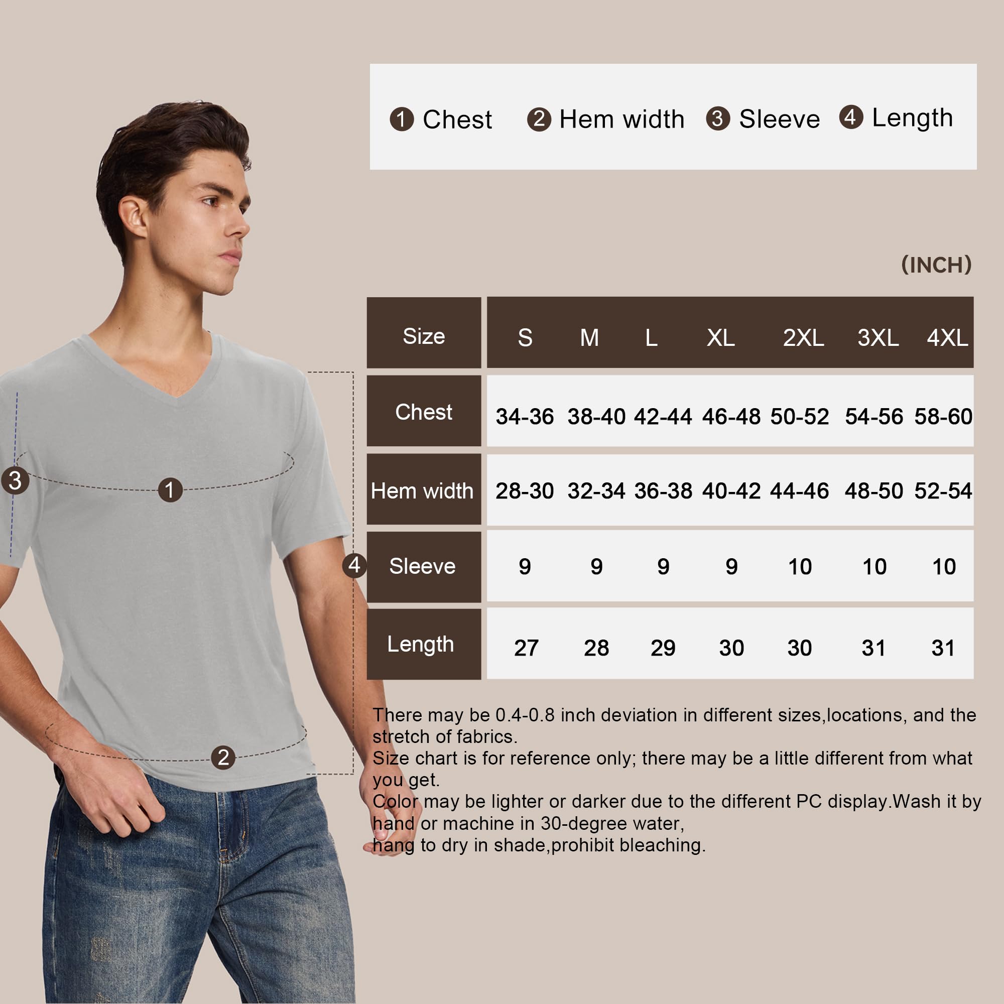 BAMBOO COOL Camisetas para hombre con cuello en V que absorben la humedad, camisetas elásticas para hombre, ajuste delgado, paquete de 3 unidades, suaves y transpirables, 1 blanco, 1 negro, 1 gris,