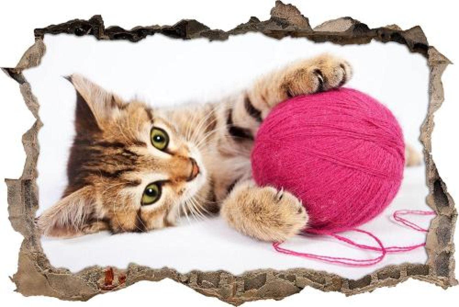 Gougeltd Calcomanía de Pared 3D jugando gatito Impermeable Paisaje Agujero Etiqueta de La Pared Adhesivos de Pared para Interior Hogar Sala de Estar Decoración de Oficina 72x113cm