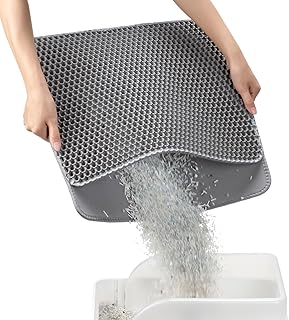 Conlun Cat Litter Mat Litter Trapping Mat,Premium Double Layer Waterproof Kitty Litter Mat,Honeycomb Design for Scatter Control,Easy to Clean Cat Mats for Litter Box（Grey,Small,18"x17"）