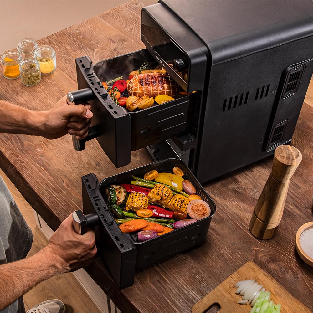 Cecotec Friteuse à Air de 10L avec Cuves Superposées Cecofry DuoLevel 10000. 2400W, Cuves de 5L, Contrôle Tactile, 6 Programmes Préconfigurés pour une Cuisson Rapide et Saine | Cuves superposées de 5 litres, contrôle tactile, 6 programmes préconfigurés, c