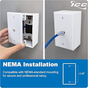 ICC 1-Port Keystone Wall Plate (25 Pack), UL Listed, Durable ABS Plastic, Single Gang Wall Plate for RJ45 Modular Jack and Inserts, White