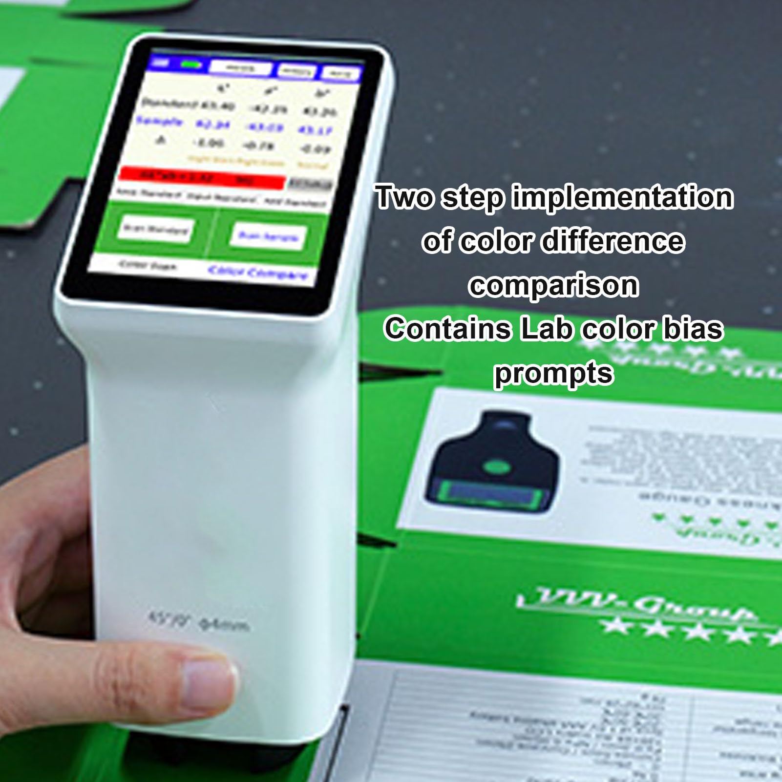 Asixxsix Kolorimeter, 4 Mm Messkaliber, Farbdifferenzmessgerät für Druckmaterialien, Etiketten, Verpackungen, 3,5-Zoll-Touchscreen, mit Mobiler APP-PC-Software, für Verschiedene