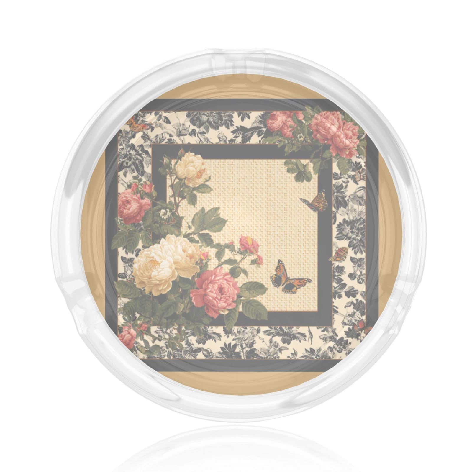 Square With Blooming Roses Butterflies Glass Ashtray For Cigarettes Ash Trays Case For Home Office Decor