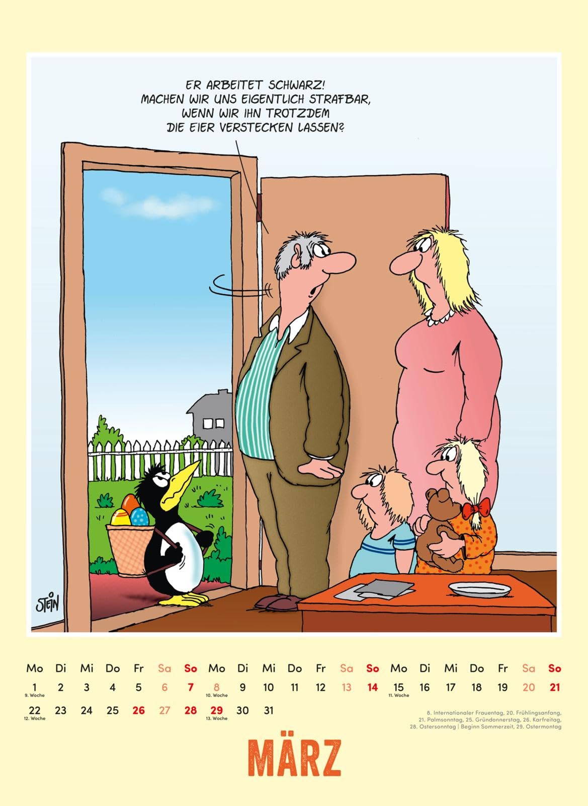 Uli Stein Tierisch großer Kalender 2027: Monatskalender für die Wand im Großformat: Extra großer Kalender im Hochformat mit Spiralbindung (Uli Stein Kalender 2027)