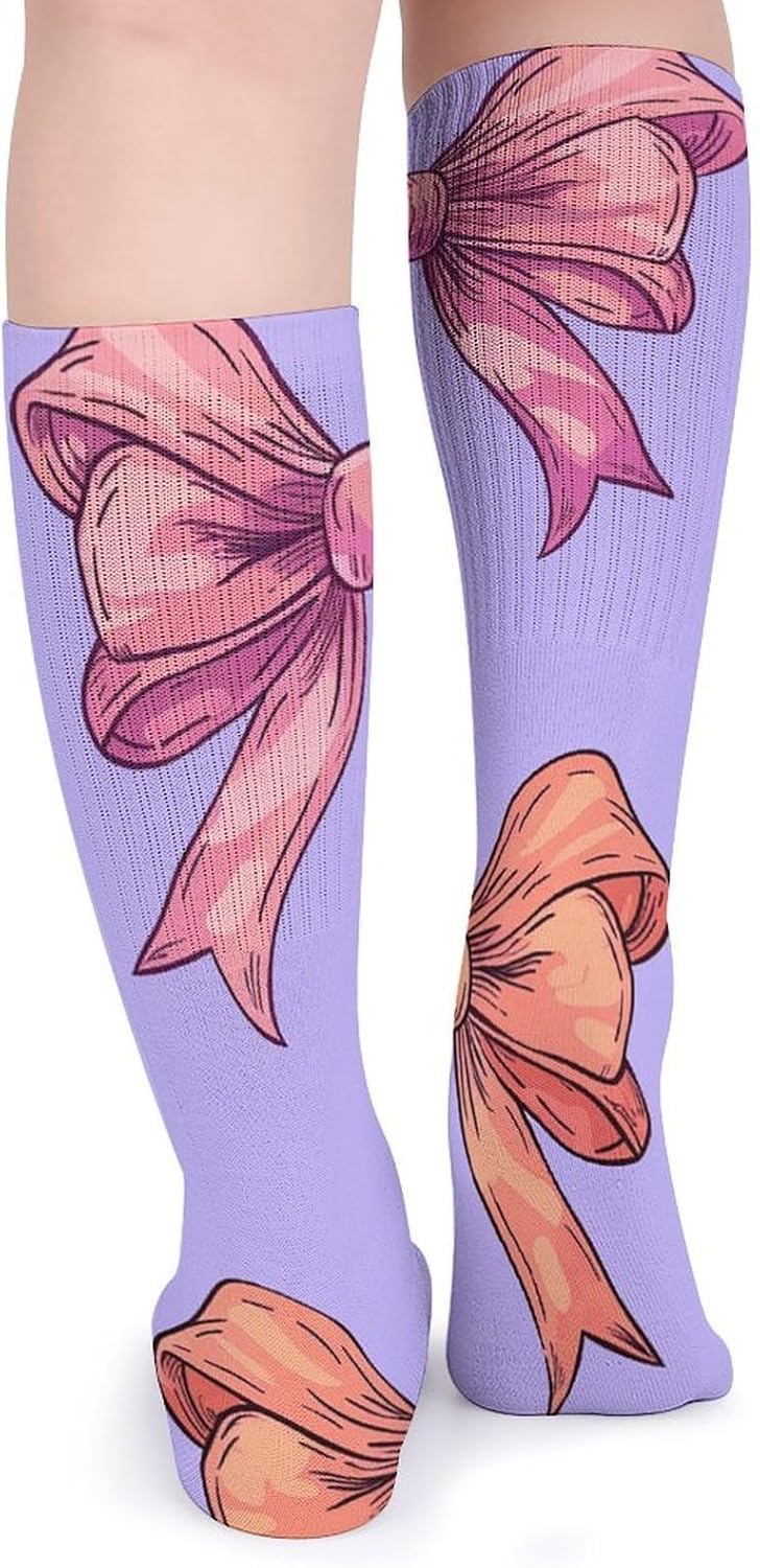 5 Pairs Knee High Socks Cute Bows Long Tube Boot Seamless Toe