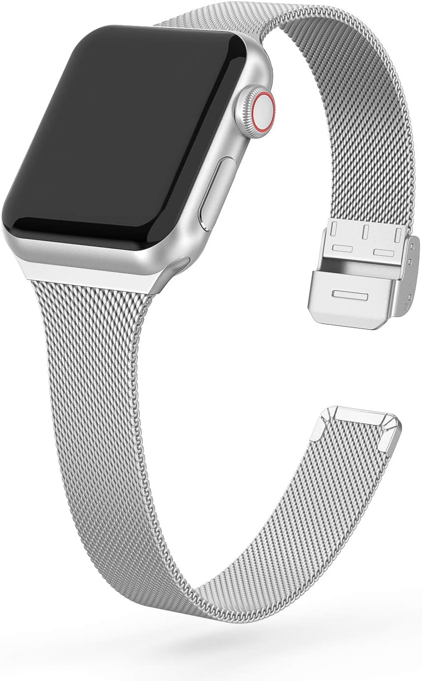 SWEESCompatible with Apple Watch Bands 38mm 40mm 41mm 42mm(Series 10) 46mm 45mm 44mm 42mm(Series 1/2/3), Stainless Steel Metal Narrow Slim Thin Replacement Compatible for iWatch Series 10 9 8 7 6 5 4 3 2 1 SE Women