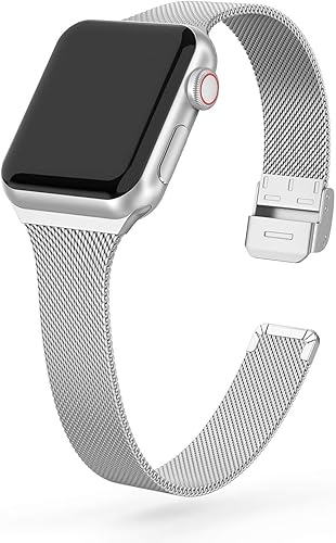 Vista 11 de Correa de metal compatible con iWatch 38mm 40mm 42mm 44mm, de acero inoxidable, tejido de metal fino pequeño suave, repuesto para iWatch Series 6 5