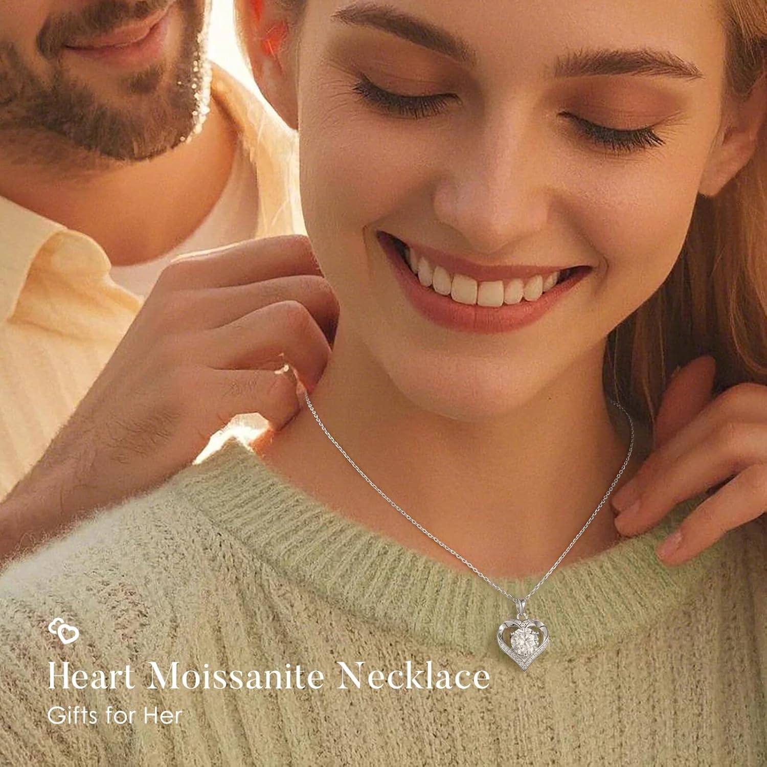 MOOSEA Valentines Day Gifts for Her - 925 Sterling Silver Heart Moissanite Pendant Necklace 1-3 Carat Lab Created Moissanite, Anniversary Birthday Gift for Women Mom Wife Girlfriend - Image 5