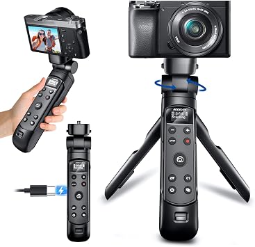 Wireless Rechargeable Camera Remote Grip Tripod with OLED Screen for Sony | Video, Zoom & Focus Control for Sony ZV-1, ZV-E10, ZV-1F, A7 IV, A6700, A6400, FX3, FX30, RX100 VII,Black