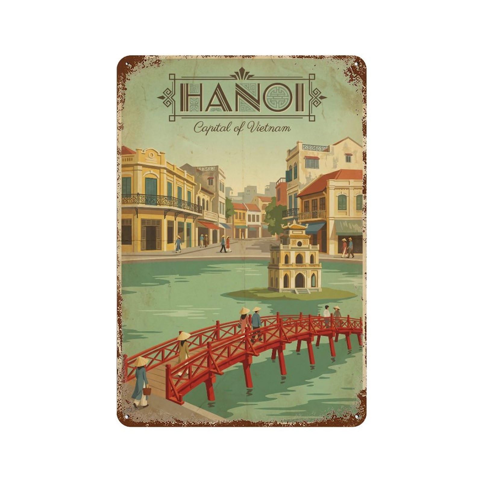 Metal Tin Sign Vintage Travel Vietnam Hanoi
