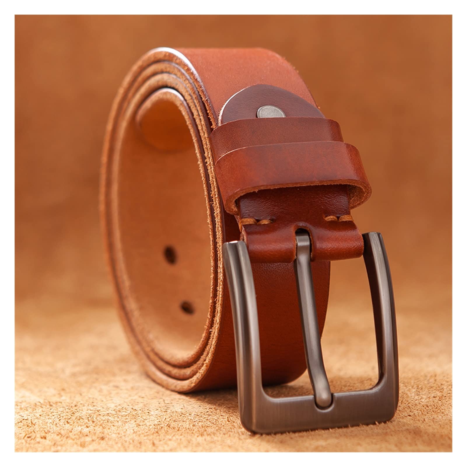 INEOUT Cinturón de Cuero de Cuero Superior Moda de Cuero Genuino de Moda cinturón de cinturón de Hebilla de aleación Ajuste for Hombre Ancho(135cm,Brown)