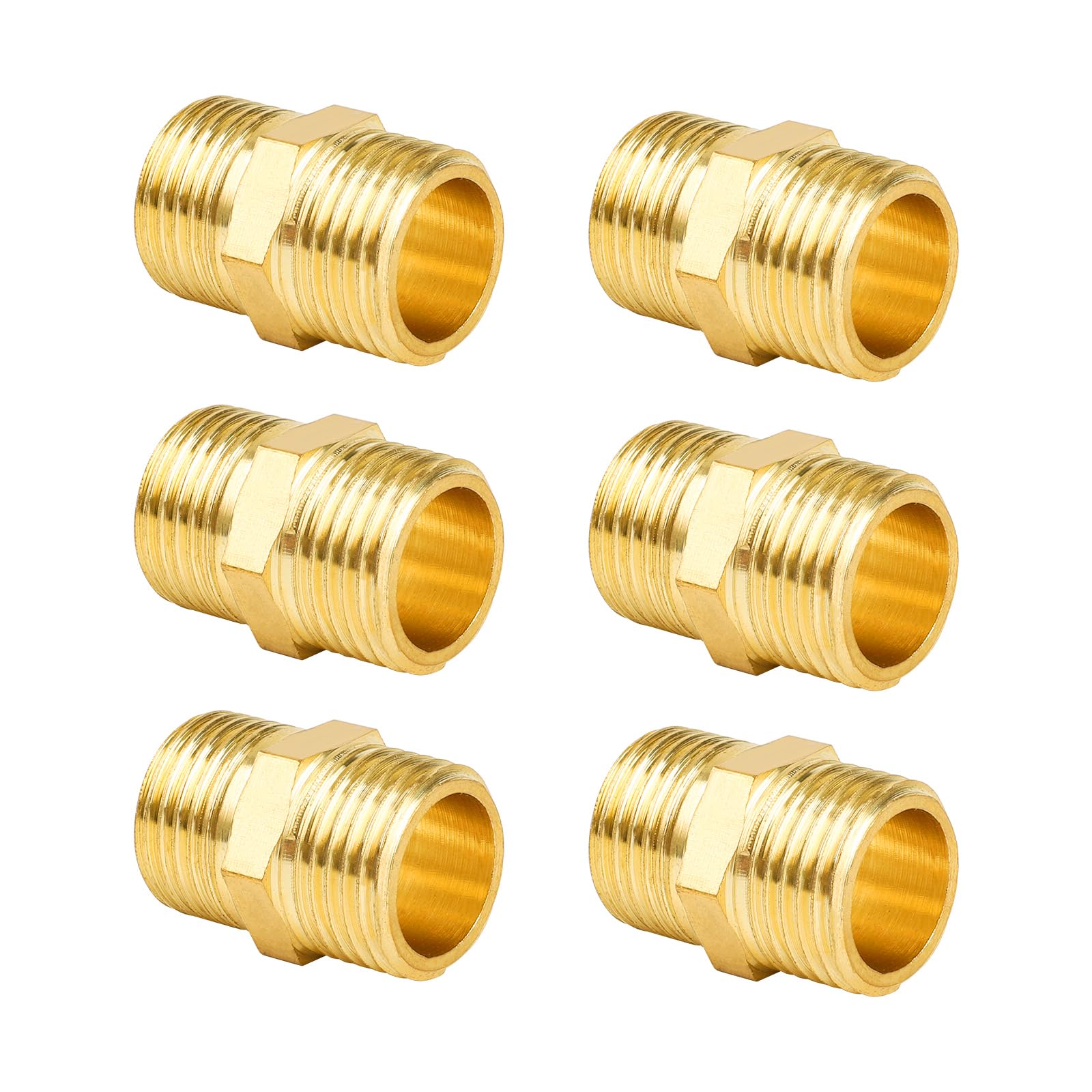 YEAUPE PRO Double Nipple G1/2 Brass Male Thread Hexagonal Connector, Pack of 3, with PTFE Sealing Tape, Model DCJT-003