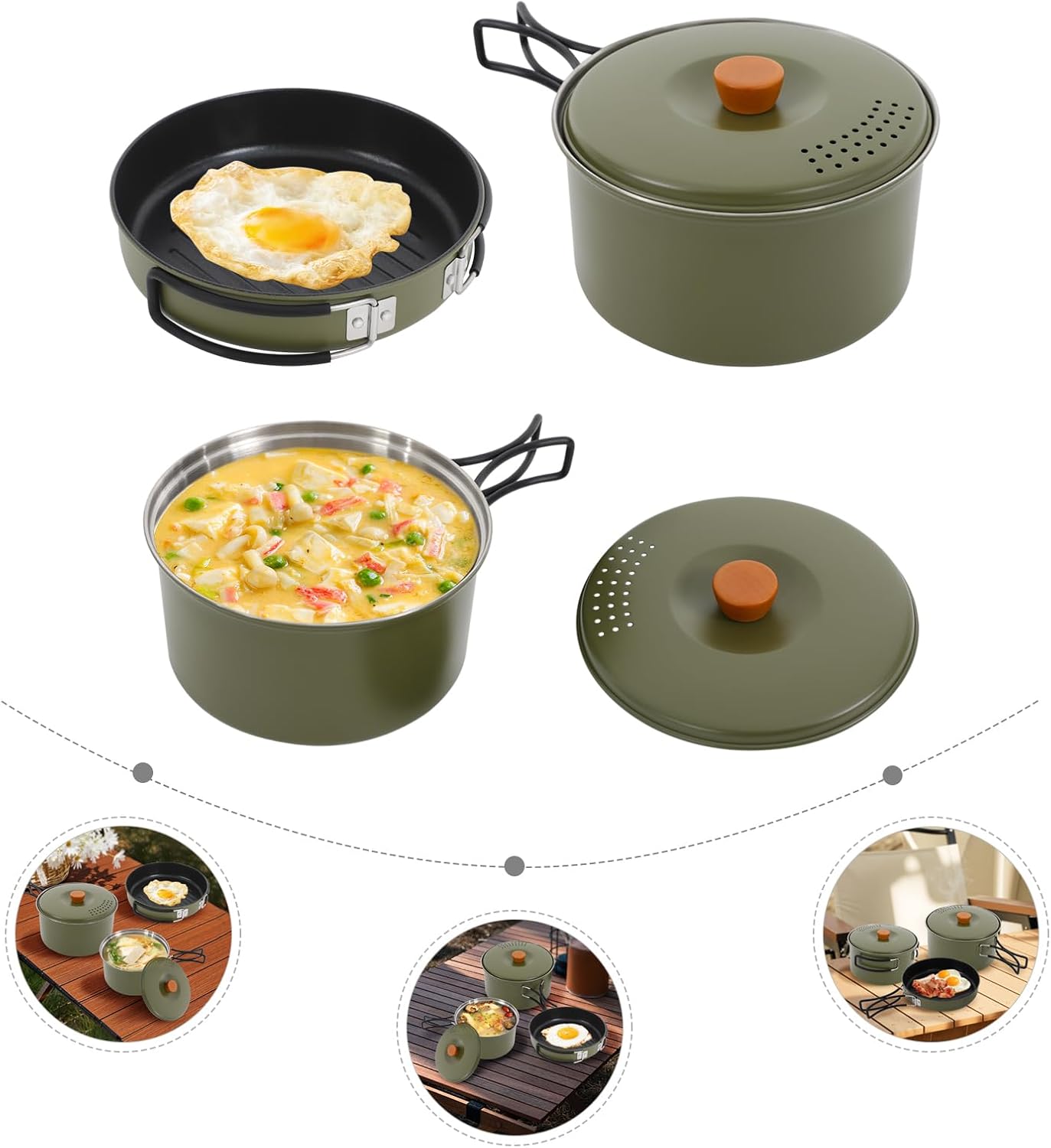 Camping Cookware Set, 304 Stainless Steel Portable Camping Pots and Pans Set Campfire Cooking Equipment with Stioage Bag, for Camping Backpacking Hiking Outdoor Cooking and Picnic