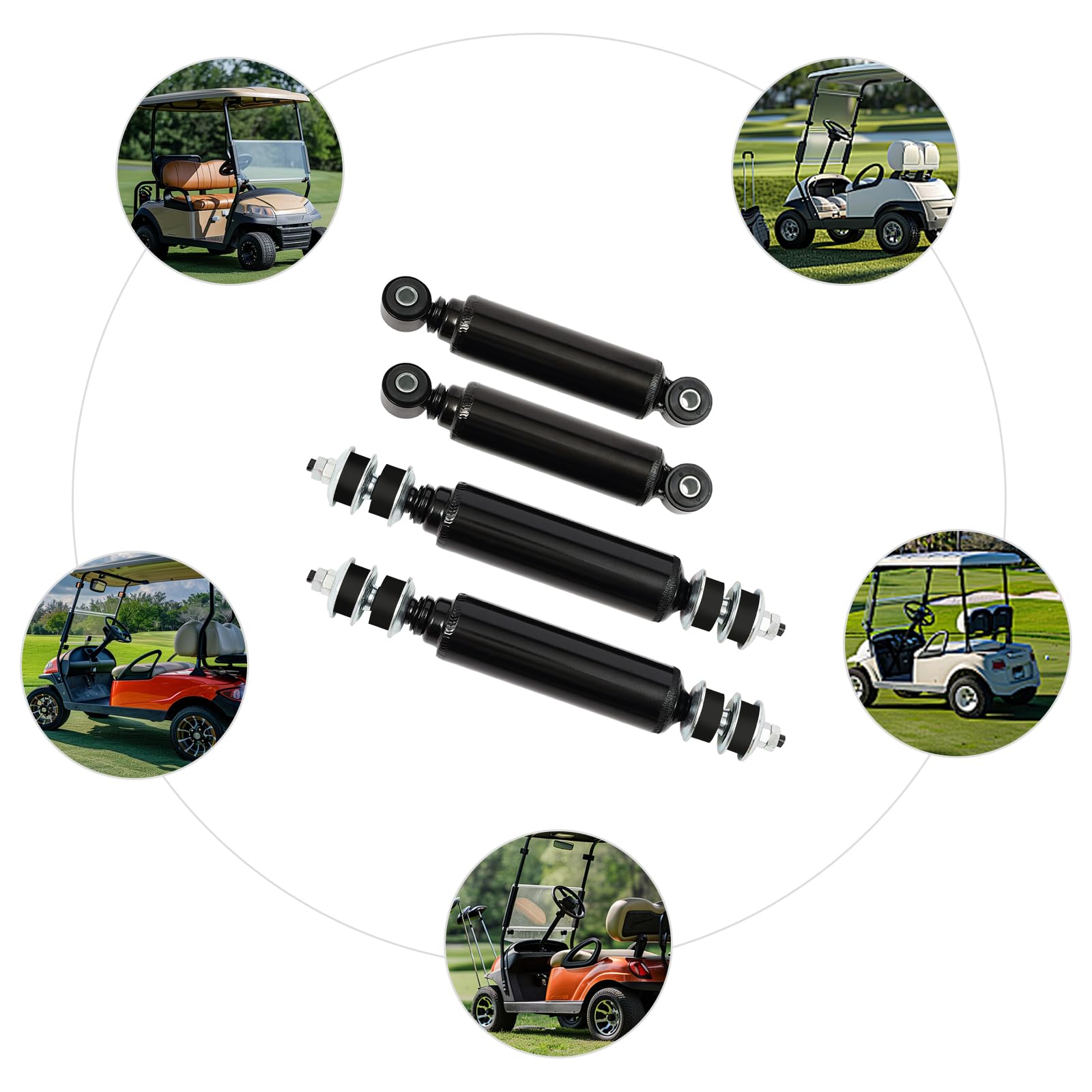 Juego de 4 amortiguadores hidráulicos para Club Car DS/Precedent/Tempo | Delantero+Trasero | OEM 1014235/1015813 | Metal con pintura pulverizadora | Listo para usar (1988-2018)