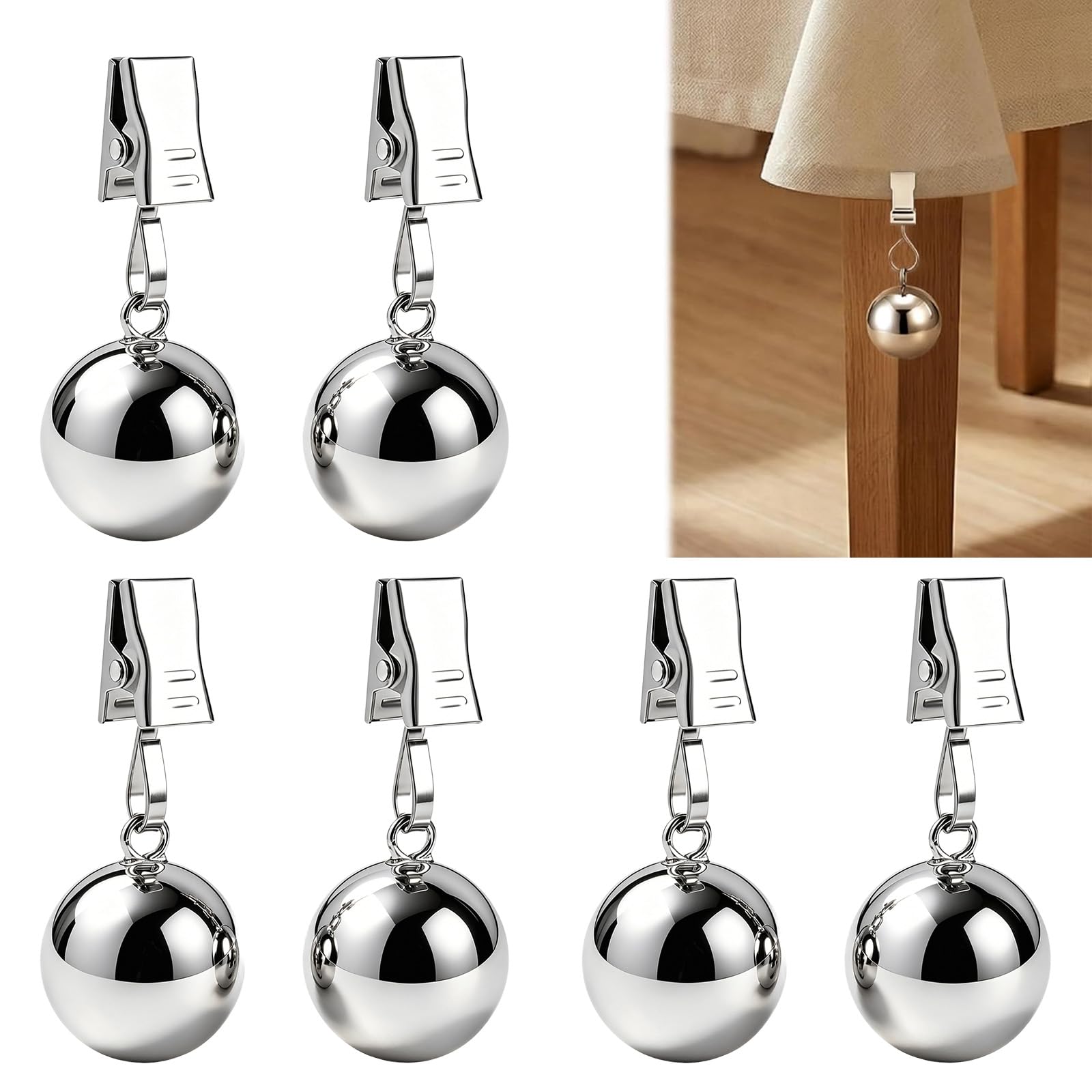 6 pcs Tablecloth Weights, Table Cloth Pendant Ball with Metal Clips