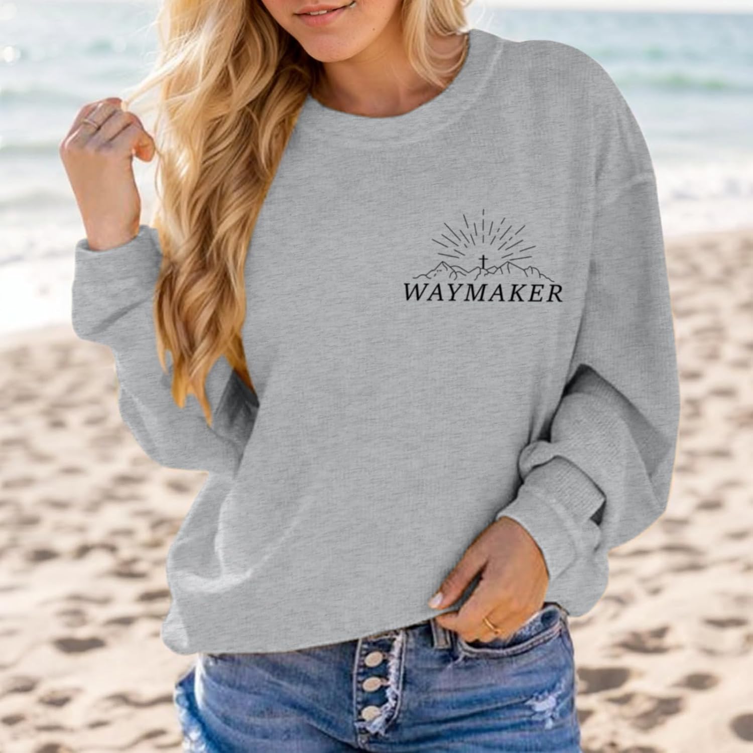 Womens Christian Sweatshirt Inspirational Religious Faith Sweatshirts Graphic Crewneck Long Sleeve Shirts - Image 4