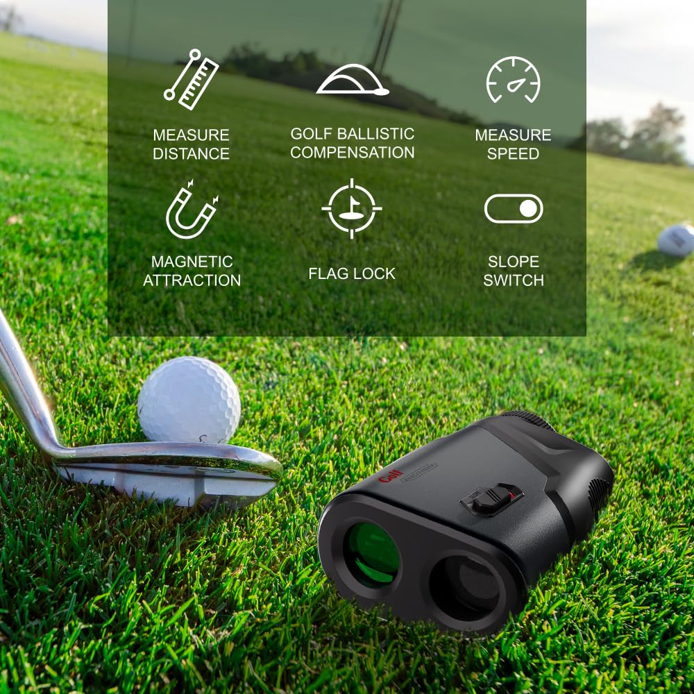Telémetro de golf con vibración de bloqueo de asta de bandera de pendiente y pin, buscador de rango de 1200 yardas, interruptor de pendiente externo, legal para torneos de golf, batería