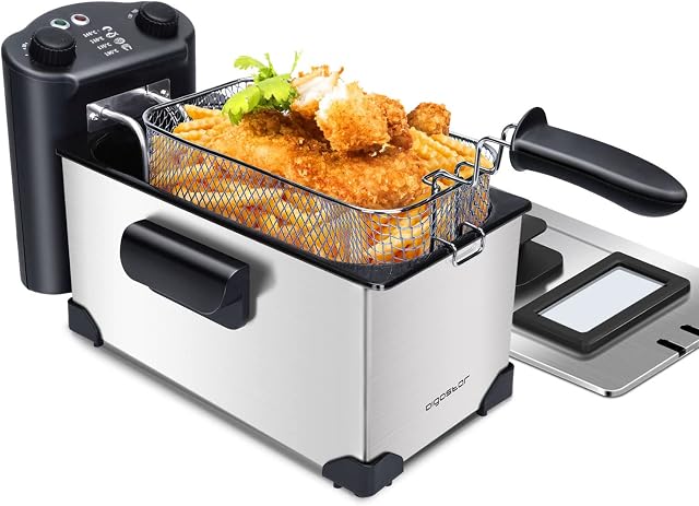 Aigostar Deep Fryer with 60-Minute Timer, 3L, Viewing Window, 2200W Deep Fat Fryer with 304 Stainless Steel, Easy Clean Oil Basket - Kenny 30RFV