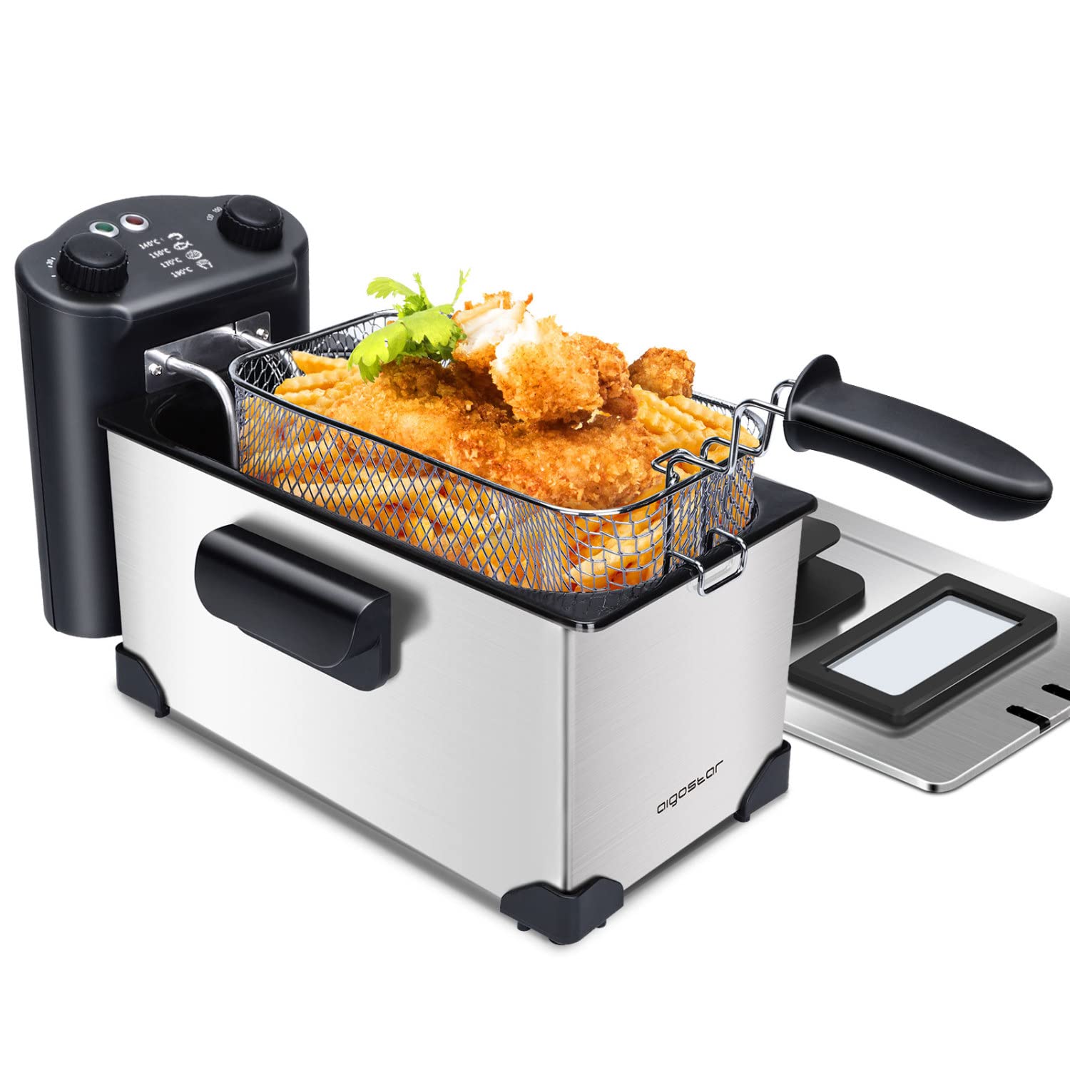 Buy Aigostar Deep Fryer with 60Minute Timer, 3L, Viewing Window, 2200W