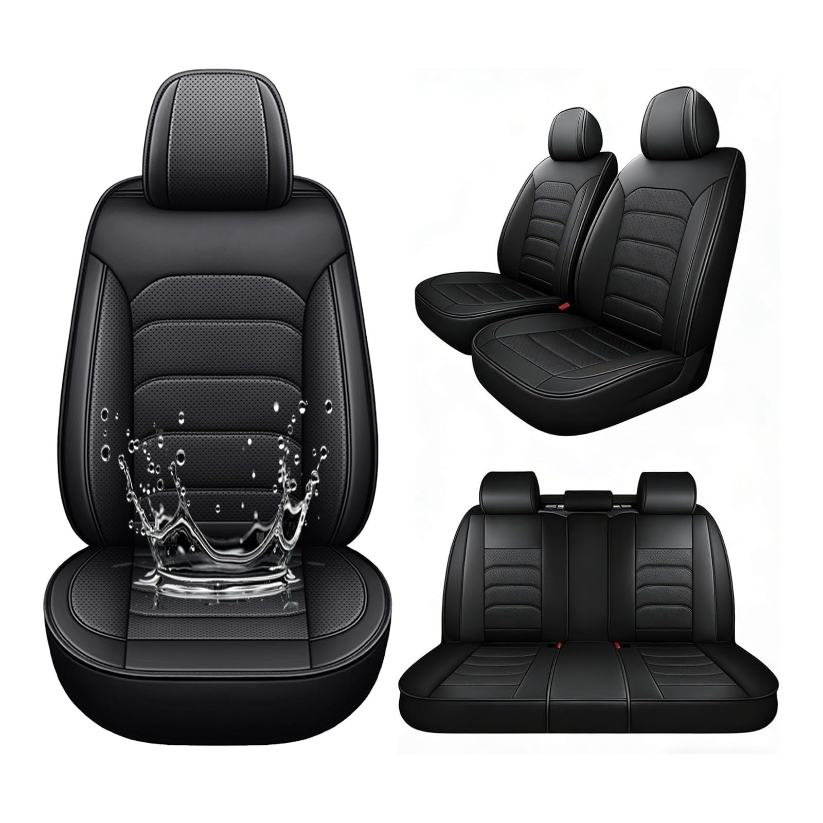 Générique Cuir Housse de Siège Voiture pour Dacia Sandero Stepway 2009-2026, Imperméable 5 Places Avant et Arrière Protecteurs de Siège Auto Ensemble Complet Compatible avec L'airbag, Noir