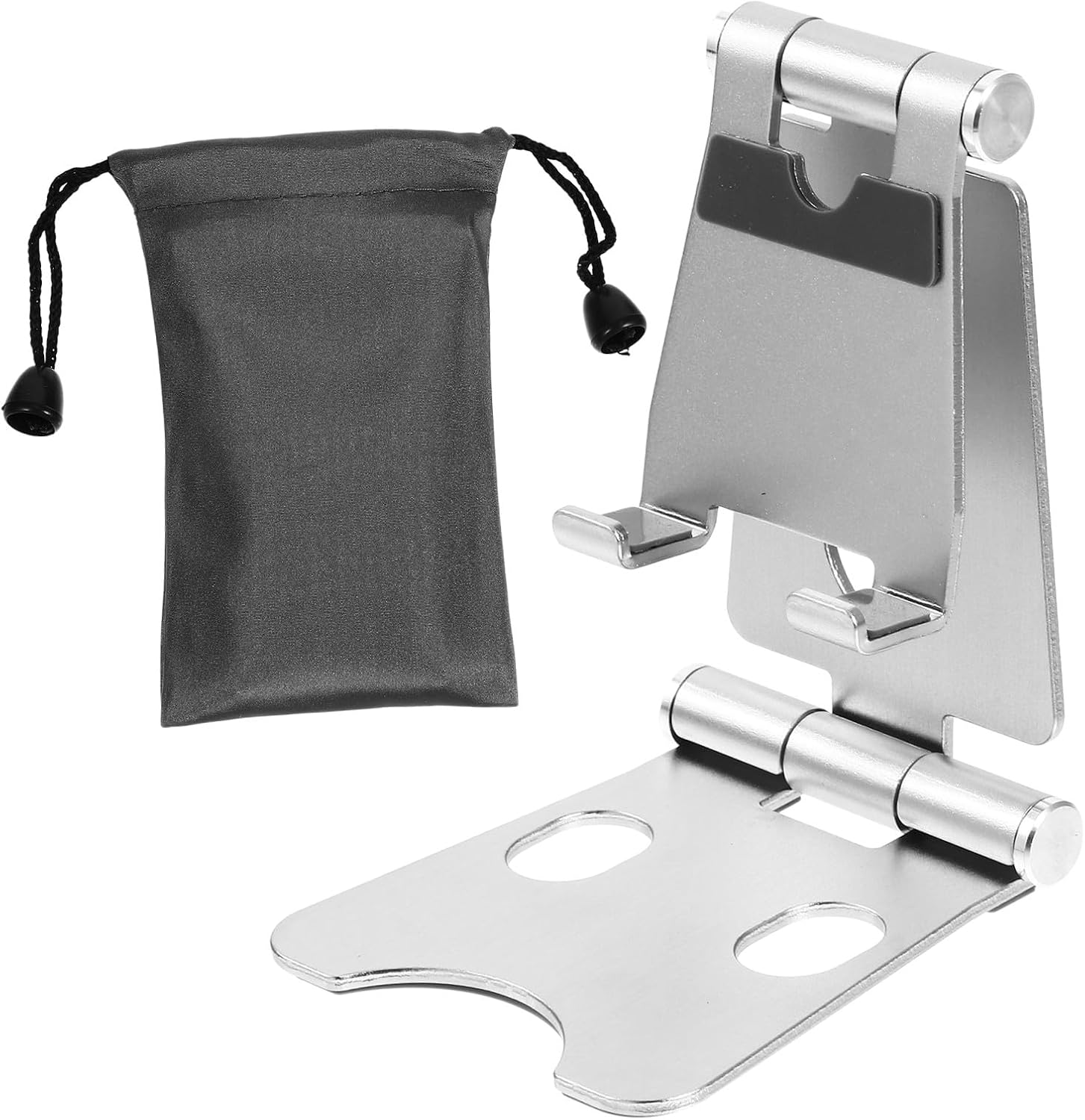 Aluminum Alloy Mini Cellphone Holder Folding Portable Tablet Stand Compact Silver Metal Phone Rack for Travel and Desk Use