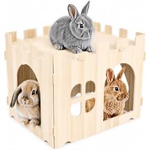 Large Rabbit House and Hideouts, Wooden Bunny Castle Detachable Bunny Play House Rabbits Hideaway for Indoor Rabbit Hamster Hedgehog Guinea Pig Chinchilla Habitat 40x30x30cm