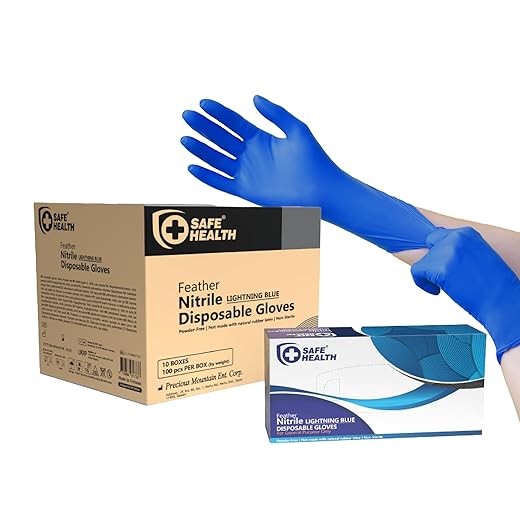 Safe Health Nitrile Lightning Blue Industrial Disposable Gloves, Extra Large, 2.2 Mil, Case of 900, Powder Free, Latex Free, Tattoo, Beauty, Salon, Hair, Auto Repair, Car Maintenance, Household