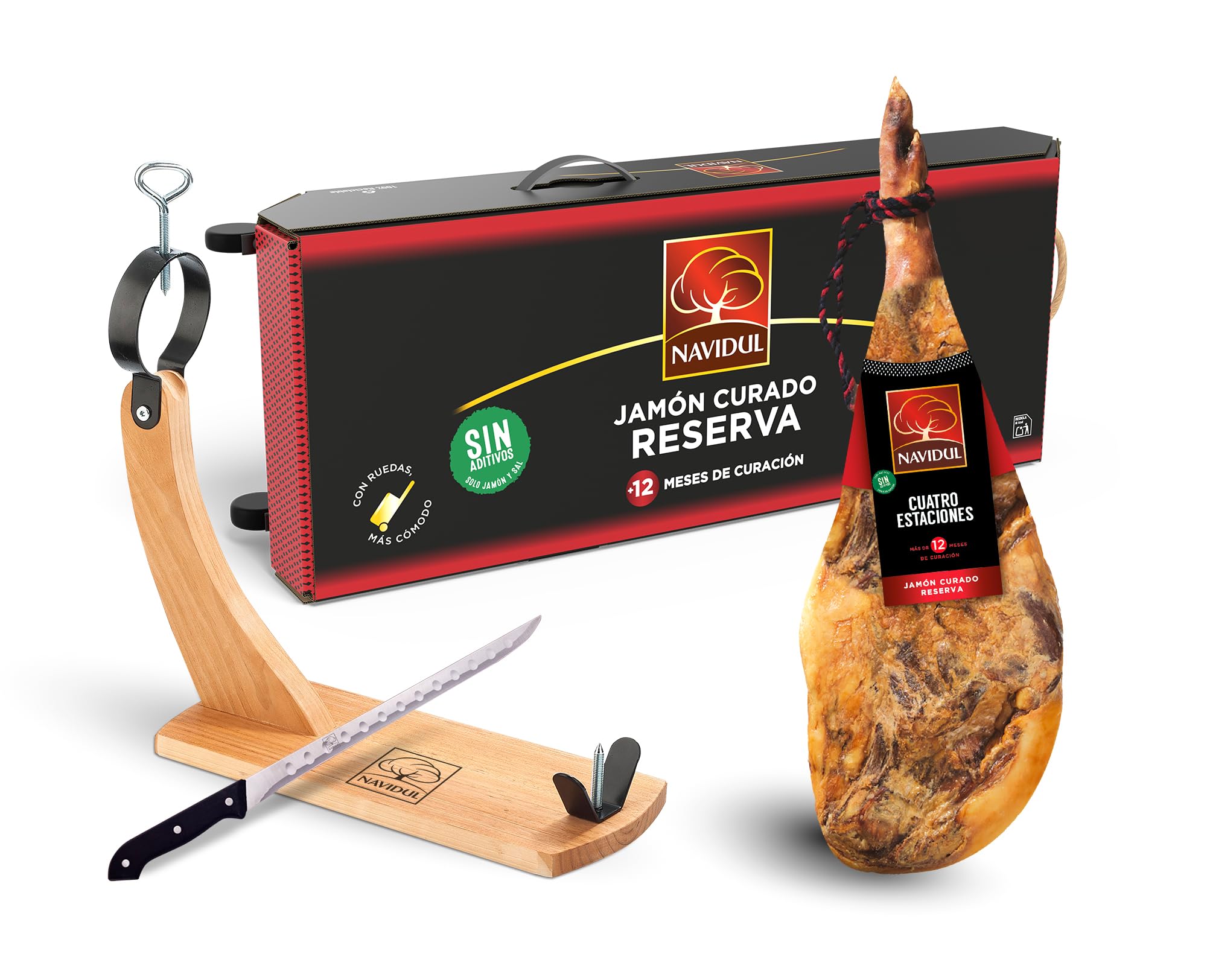 Navidul Jamón Reserva Cuatro Estaciones 7,2-8,2Kg z Jamonero i Cuchillo
