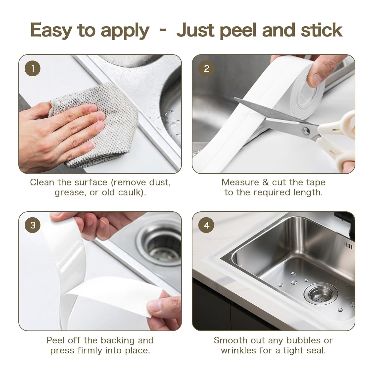 1 Roll Self Adhesive Decorative Waterproof Sealant Strip,Caulk Tape, Flexible Edge Protector for Kitchen Countertop, Sink, Bathtub, Toilet, Floor and Wall Gap Covering (22 MM /0.87 IN-10.5FT, White)