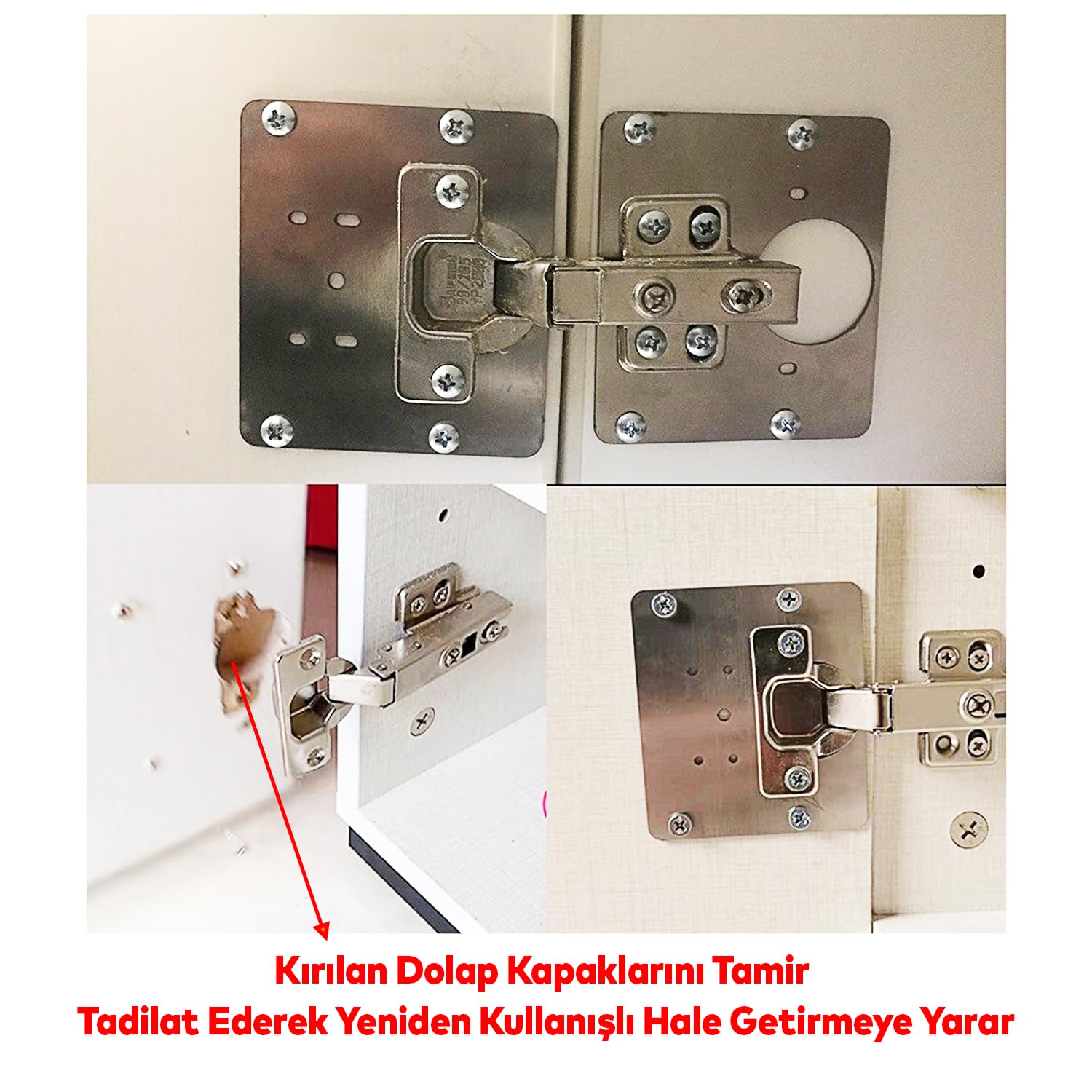 Dolap Kapak Taş Menteşe Tamir Sacı Nobel Pratik Onarım Kiti Yuva Saçı Tablası 8x8.5 cm 1 Çift