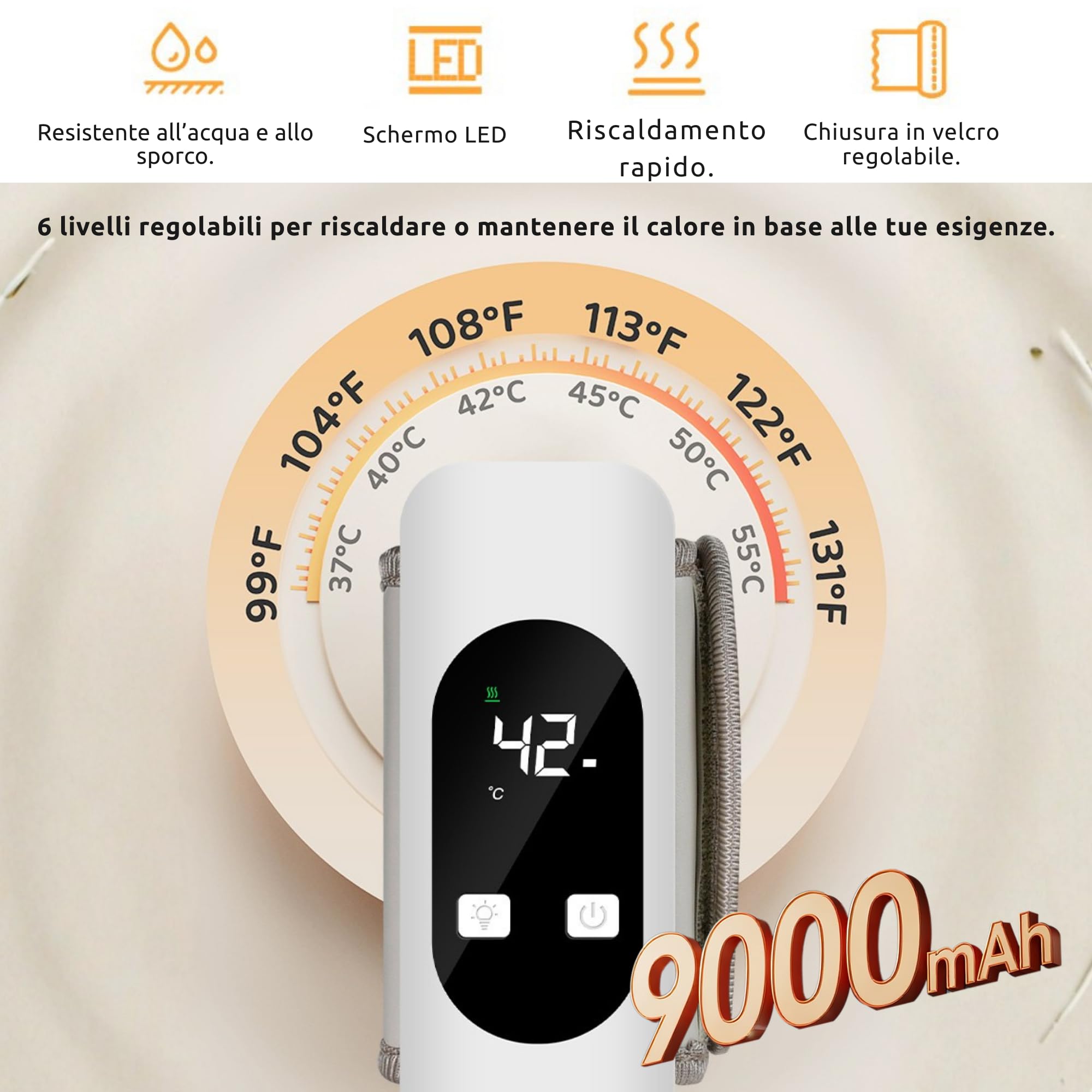 Smartia – Scaldabiberon portatile universale, batteria da 9.000 mAh e resistente ai liquidi, scaldabiberon con display LED e luce notturna per il tuo bambino, 6 livelli di temperatura, Cert. CE e RoHS