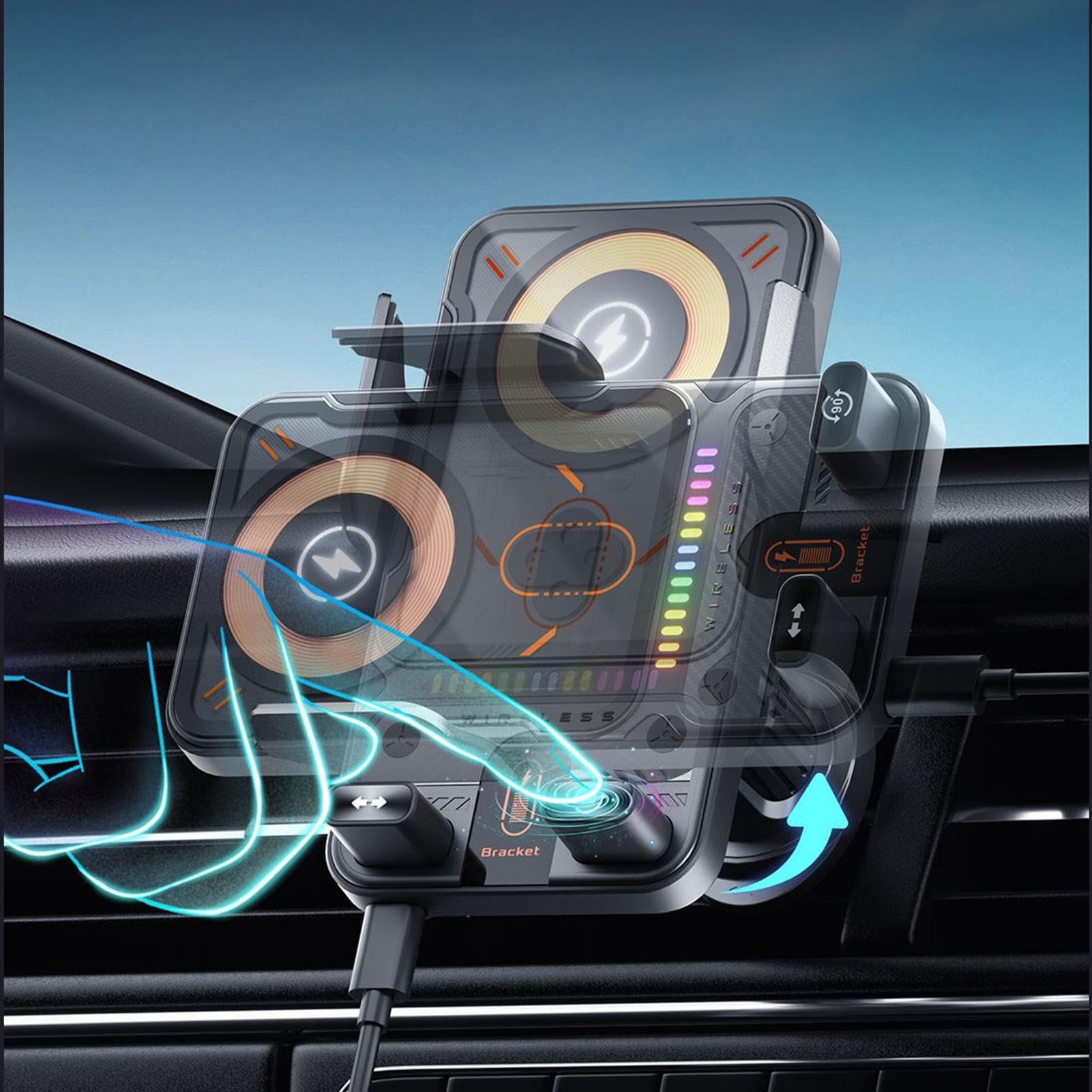 Auto Charge Drive, caricabatterie wireless da auto da 15 W, ricarica rapida, supporto per telefono con bloccaggio automatico intelligente con impugnatura stabile e mano per navigazione, musica
