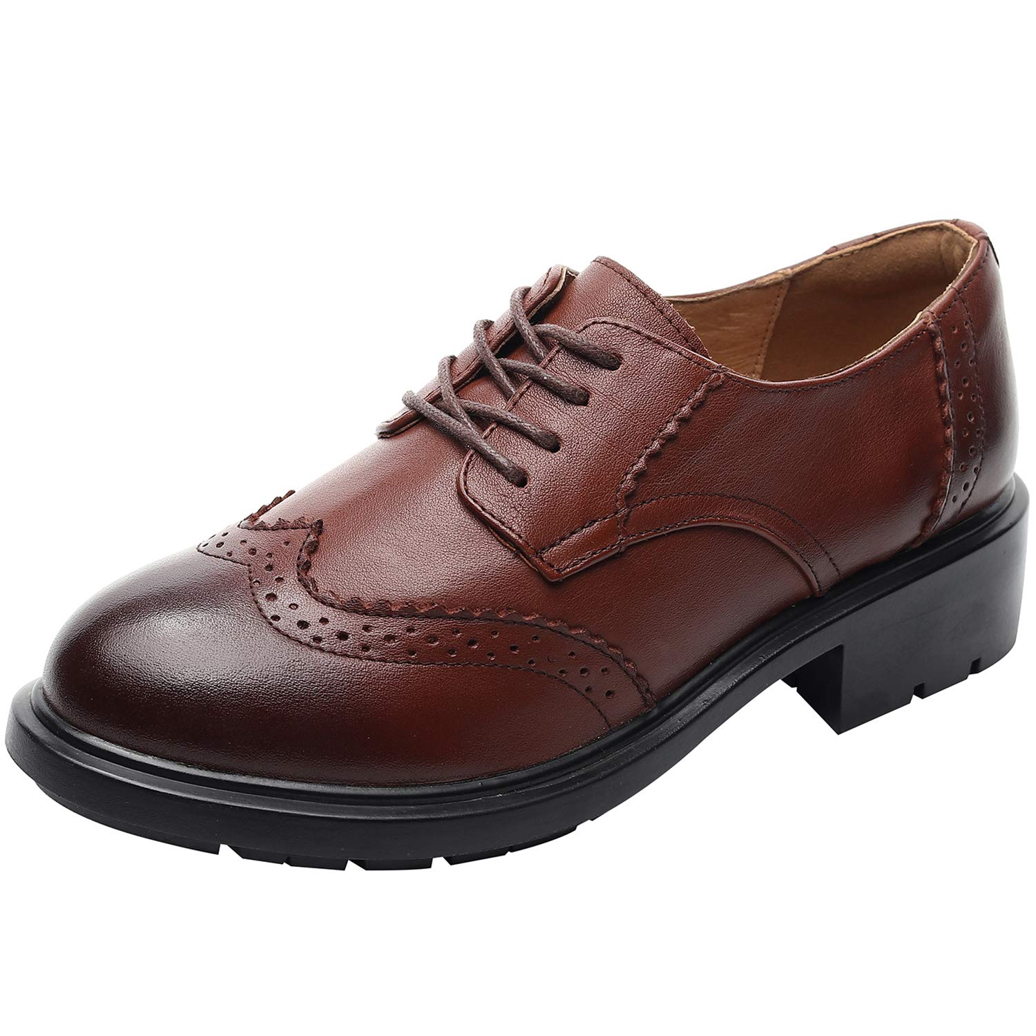 rismart Femmes Ronde Orteil Lacets Cuir Brogue Oxfords Chaussures de Ville à Lacets