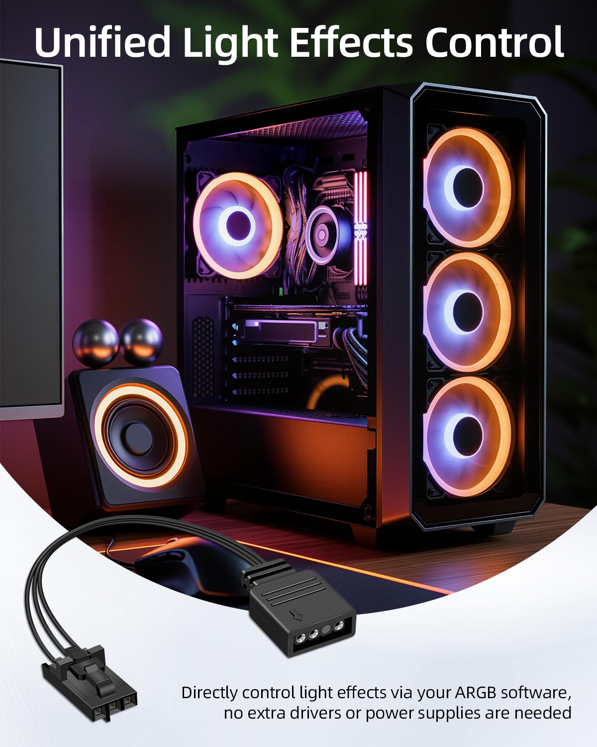 Câble Contrôleur RGB 3 Broches vers ARGB 3 Broches pour Hub RGB Corsair, Compatible Commander Core iCUE Commander Core XT Lighting Node Core, Lot de 2