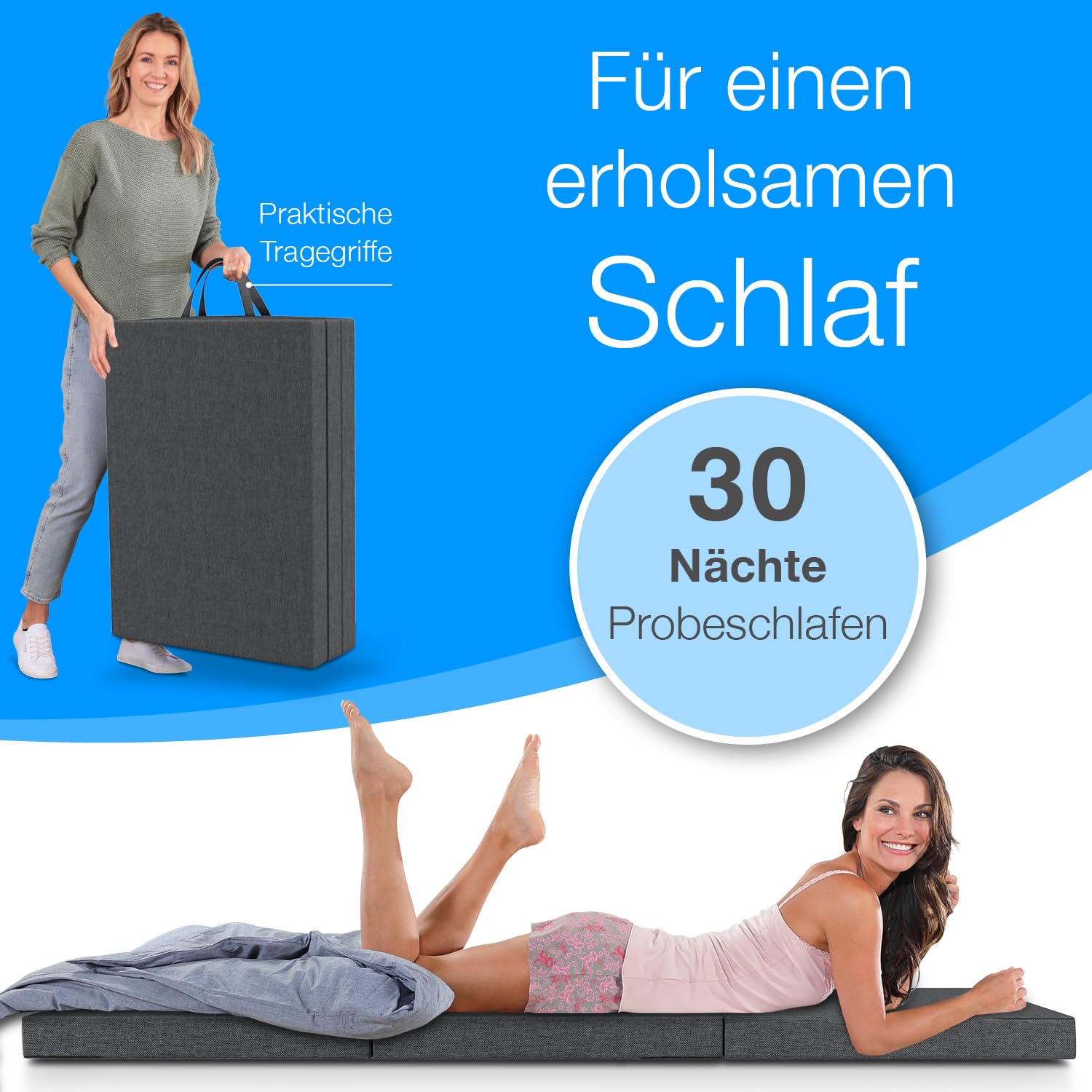 ELONEO Klappmatratze 75x200 cm, 8 cm hoch, Gästematratze klappbar, Faltmatratze, Faltbare Matratze, Bandscheibenwürfel, Reisematratze, Gästebett klappbar, Klappbett waschbar