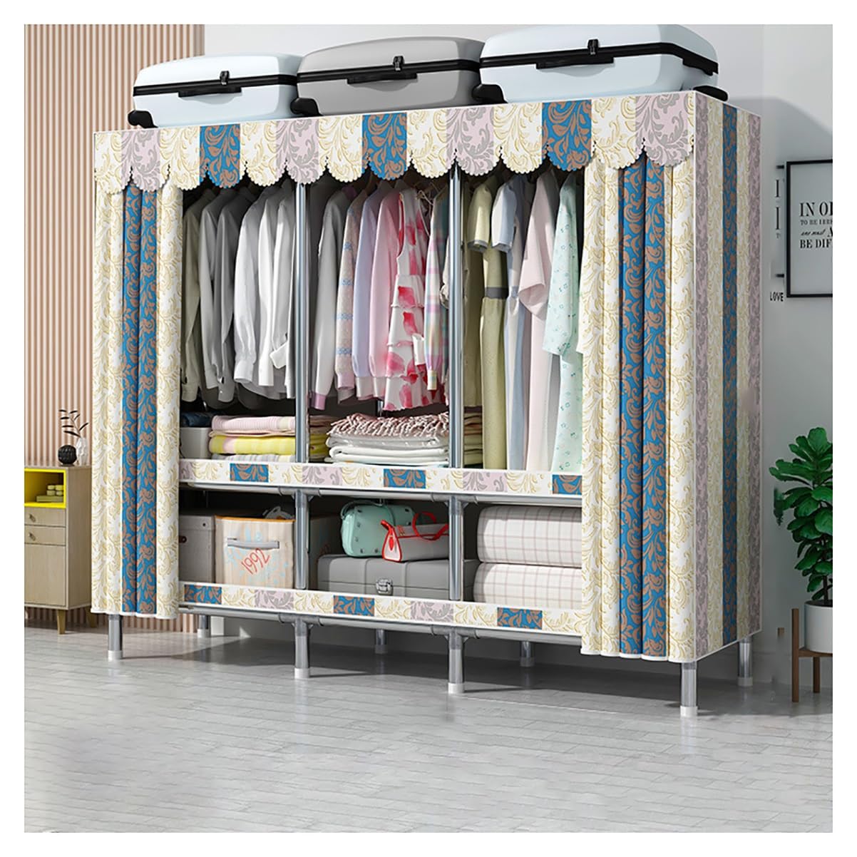 Penderie portable grande armoire de rangement vêtements placard métal avec étagère