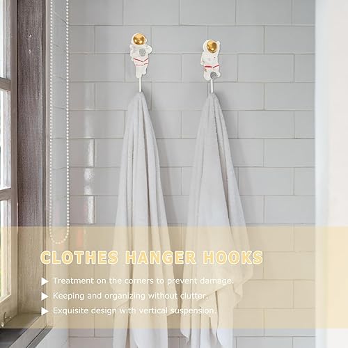 Miniatura 8 de Zerodeko Gancho de almacenamiento de astronauta, 4 piezas de gancho para colgar en la pared de astronauta, soporte para paraguas, abrigos, llaves,