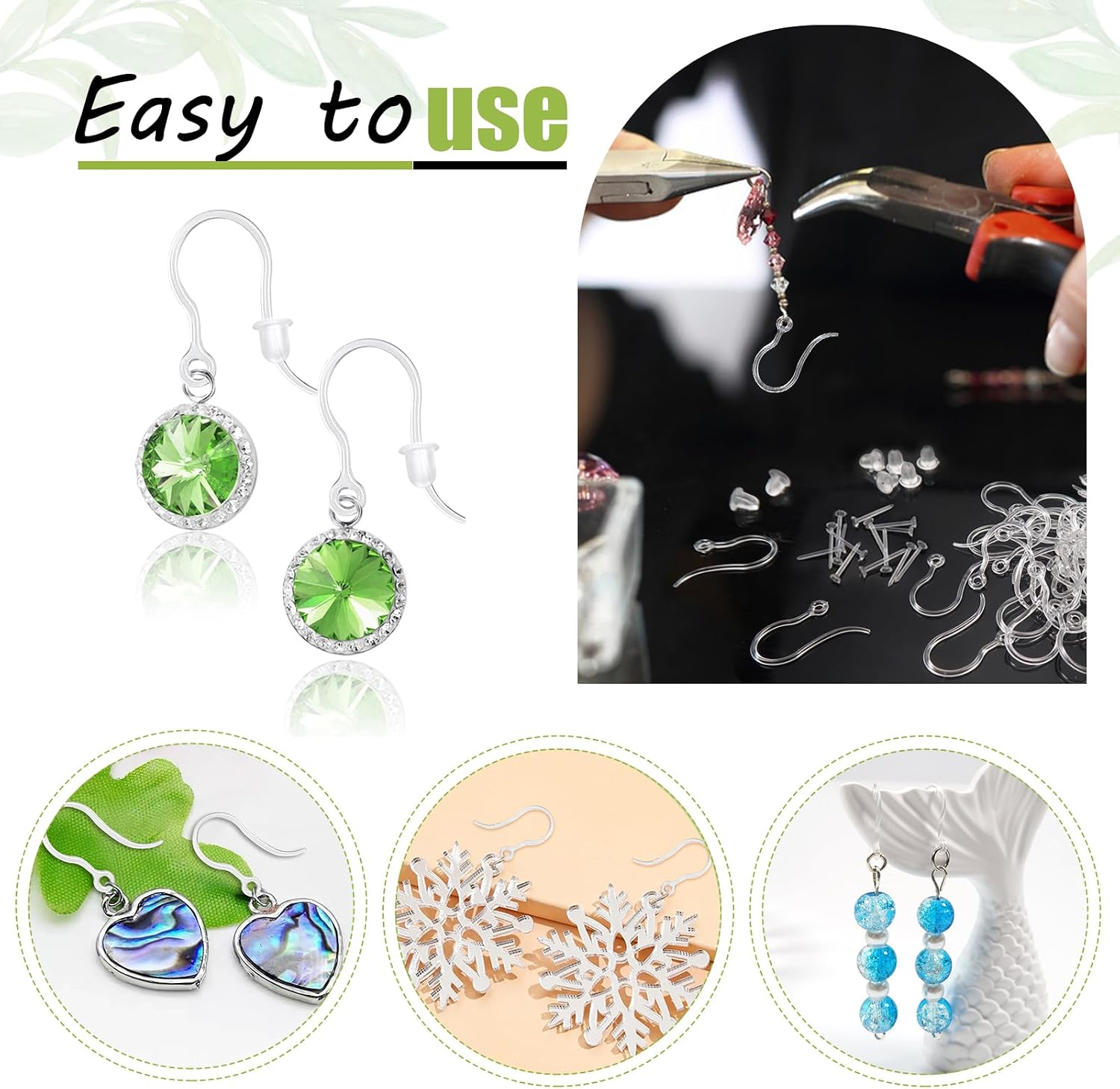 TOAOB 50pcs Clear Plastic Earring Hooks Ear Wires 14.5x17mm and Blank Studs