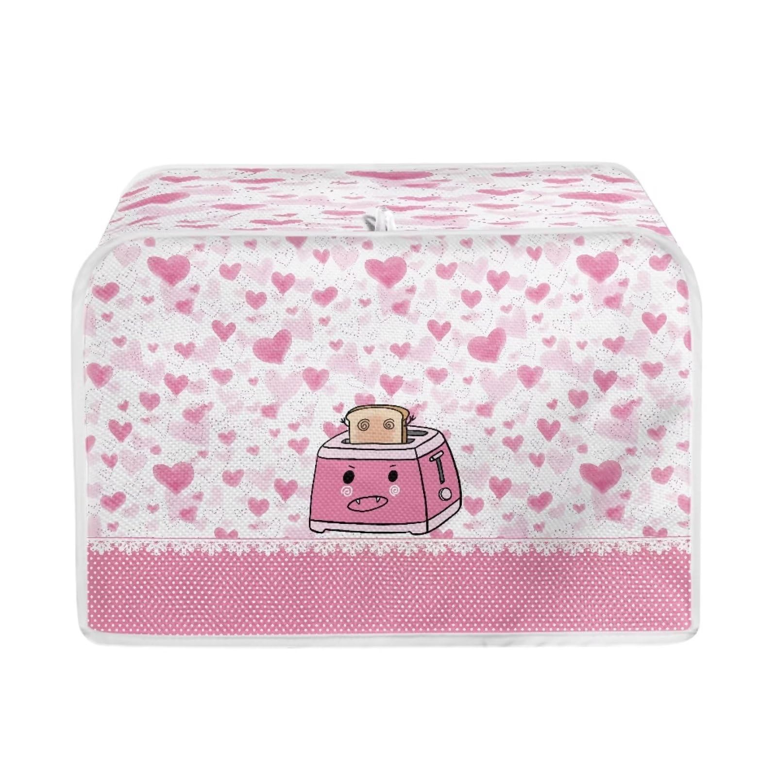 JEOCODY Cute Heart Toaster Oven Covers for Kitchen Polyester Fabric Quilted Toaster Appliance Dust-proof Cover for Small Appliance Dust Cover and Fingerprint Protection
