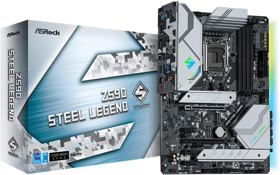 ASRock Z590 Steel Legend Compatible with Intel 10th and 11th Generation CPU (LGA1200) Z590 with Chipset
