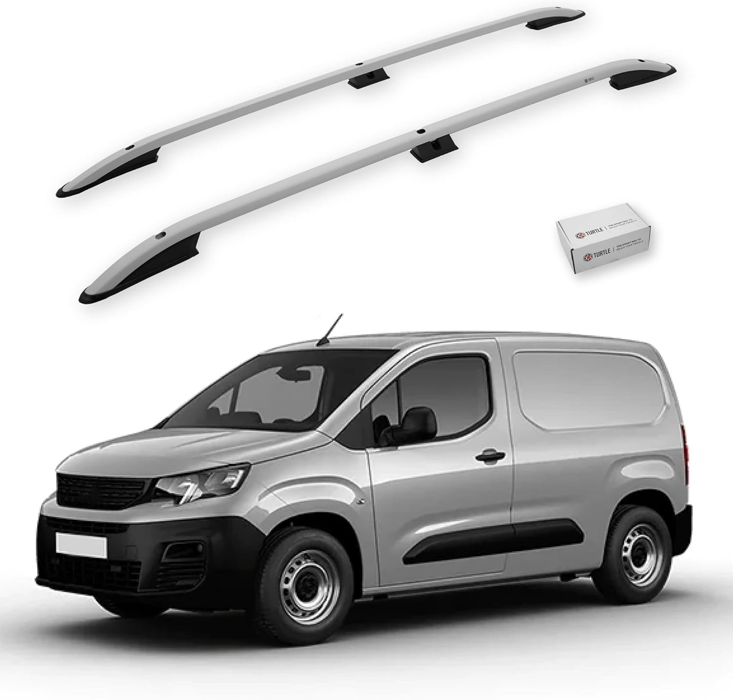 TURTLE Compatible with Peugeot Partner 2019-2024 / Short Version Crown roof Rails | Silver